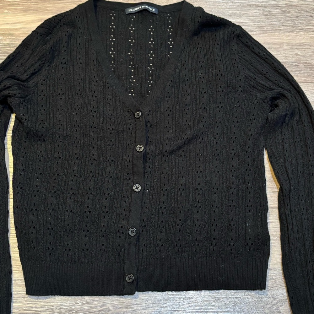 Brandy Melville black v neck pointelle button crop cardigan sweater Sz small - Picture 9 of 10